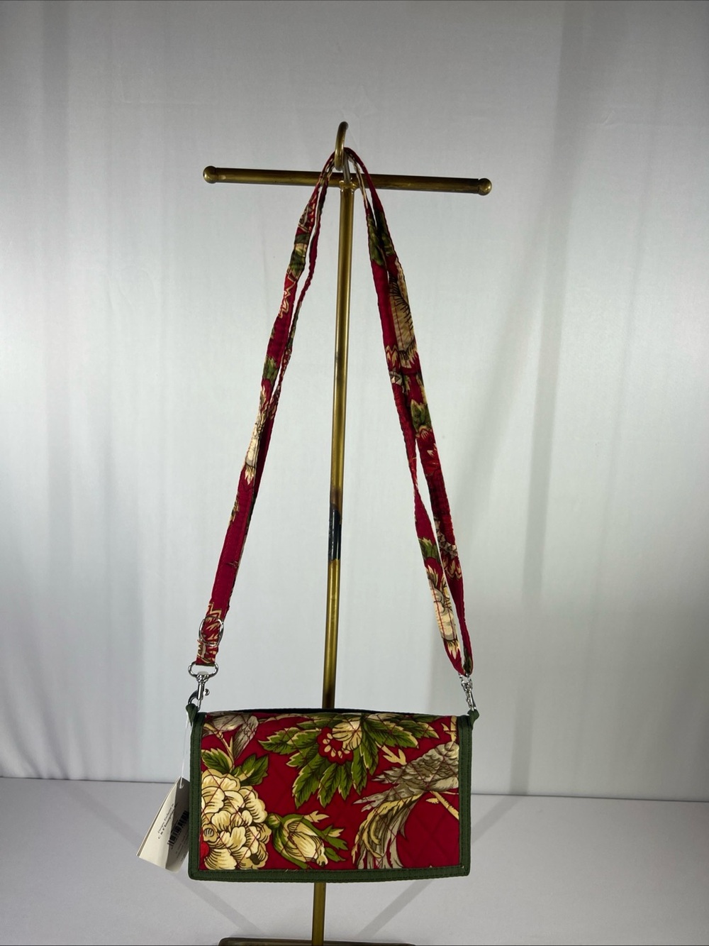 QK April Cornell Crossbody Wallet Purse Red Floral Paisley Multi-Compartment NWT